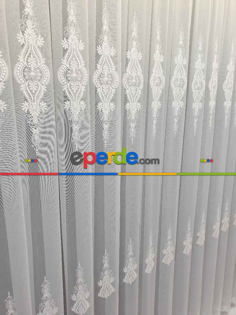 Salon Tül - Nakışlı Damask Model Nakıştrend Tül Salon Tasarım Perdesi