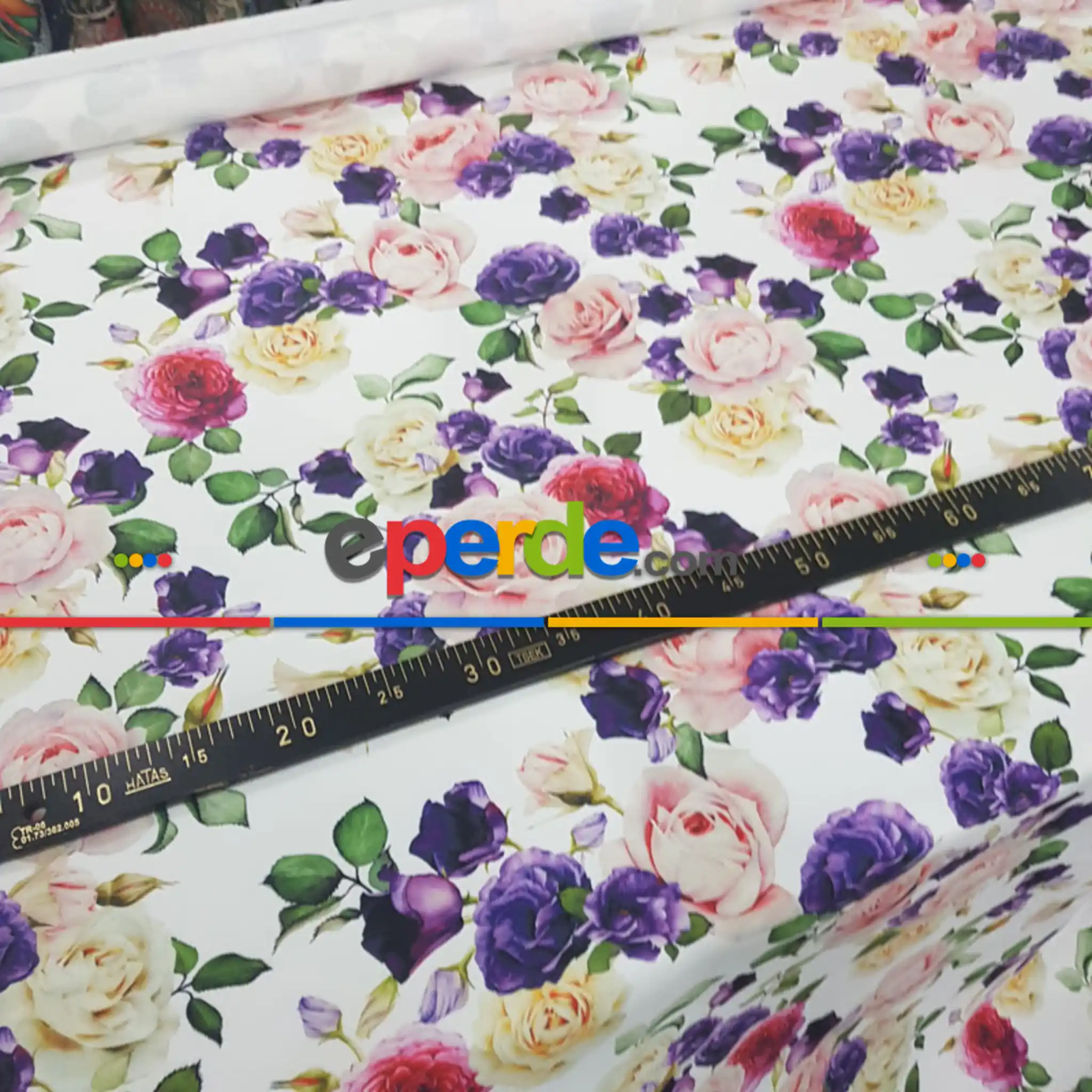 Çiçek Desenli Fon Perde Evm673 Kumaşı Kalındır Duck Bezi Değildir- Beyaz-Pembe Açık