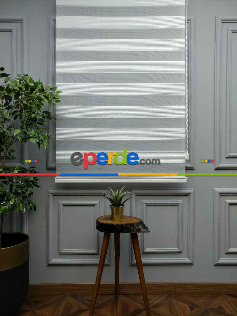 2025 Sezonu - Zebra Perde - Micro Plise (pileli) Zebra Perde- Beyaz