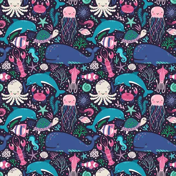 Marine Deniz Canlıları Desenli Fon Perde Evm692 Kumaşı Kalındır Duck Bezi Değildir- Mavi-Beyaz-Turkuaz