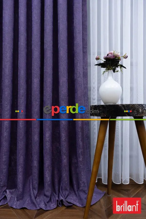 Yatak Odası - Brillant Jakar Fon Perde(Dökümlü Fon )- Mor-leylak