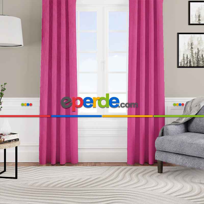 Kadife Dokulu Fon Perde Pilesiz Tek Kanat Fuşya
