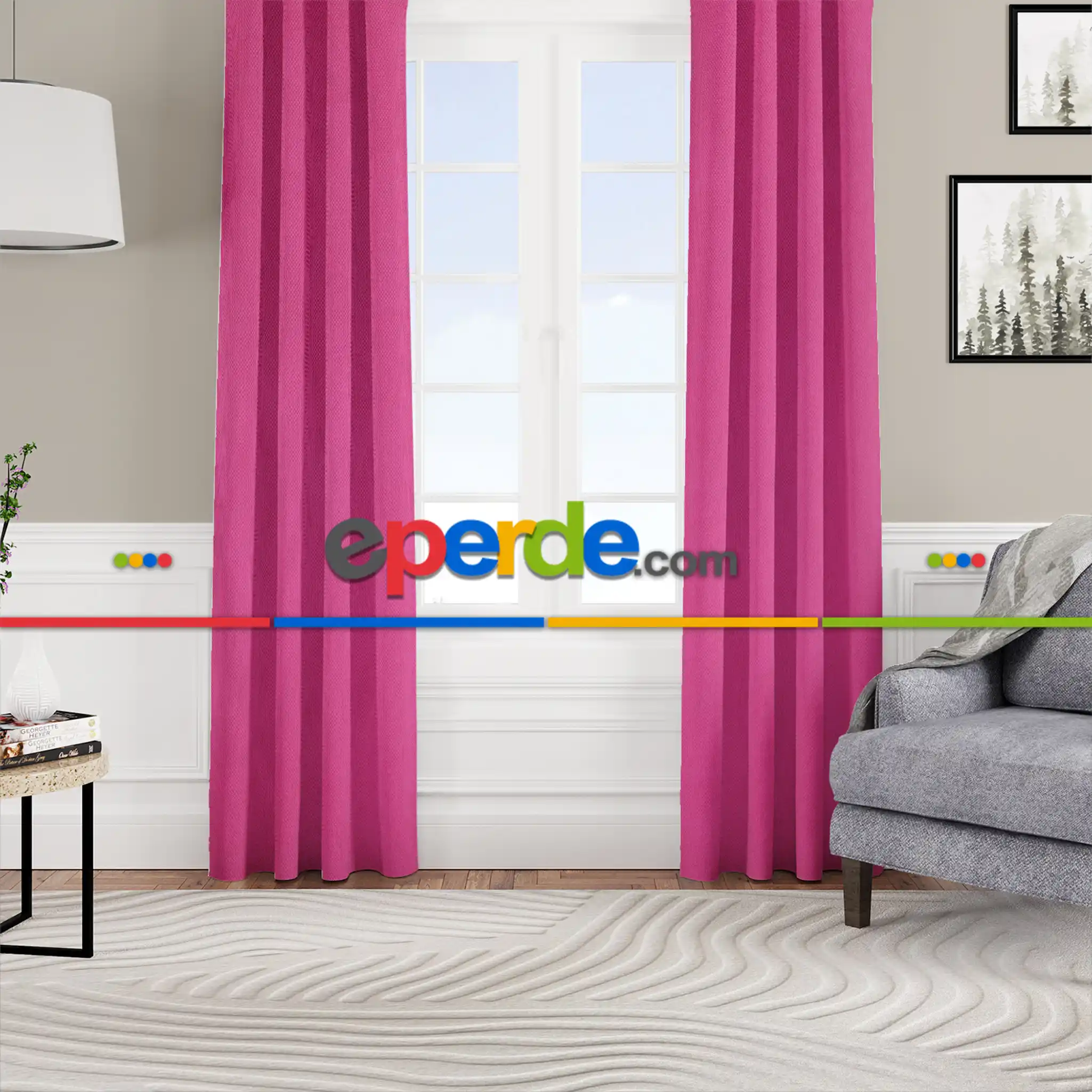 Kadife Dokulu Fon Perde Pilesiz Tek Kanat Fuşya