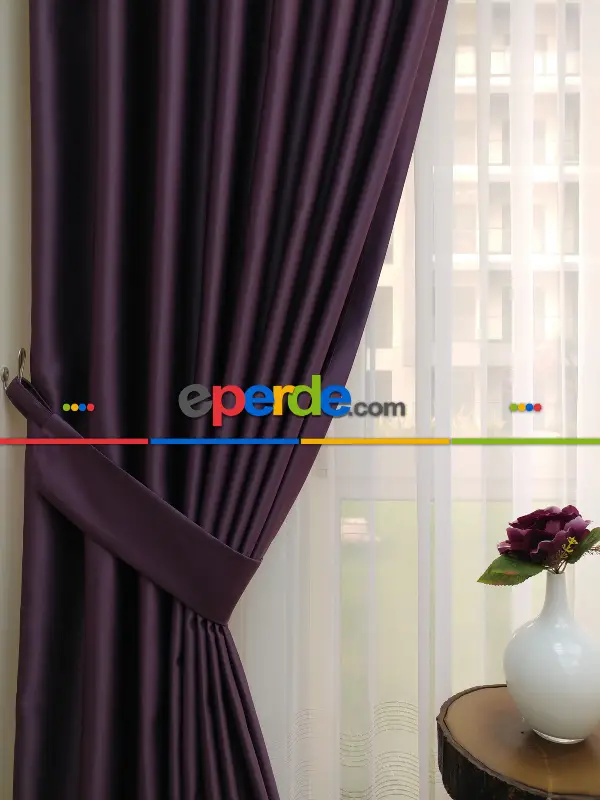 Mürdüm Blackout Düz Fon Perde- Mürdüm