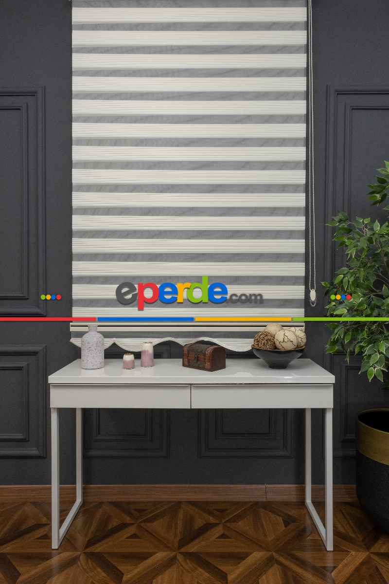 100x200 Hazır Krem Dar Plise Zebra Perde
