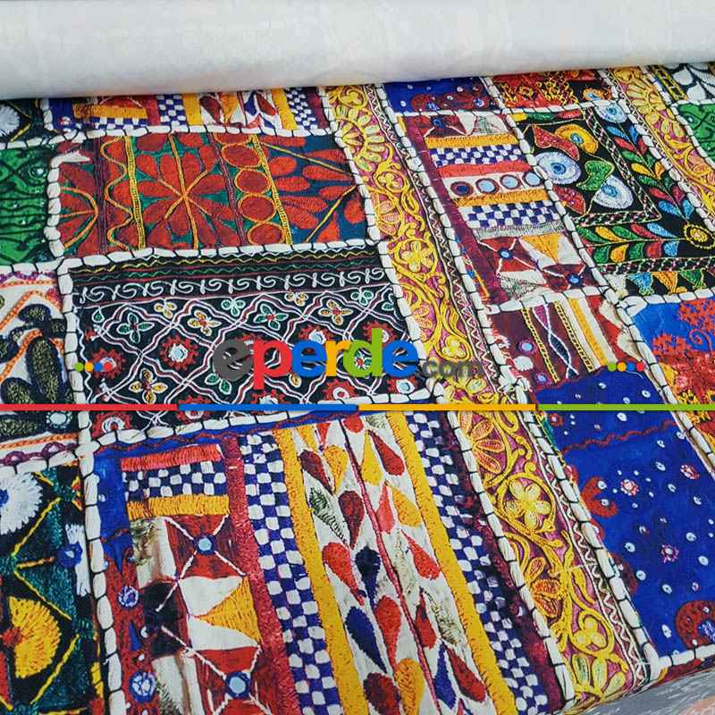 Etnik Desenli Fon Perde Evm553 Kumaşı Kalındır Duck Bezi Değildir-  Çok Renkli 2