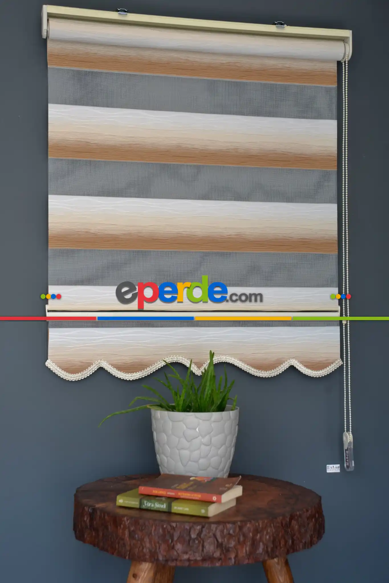 Halim Perdesan Mf-02 Beyaz & Kahverengi Renk Etekli Veya Eteksiz Zebra Stor Perde