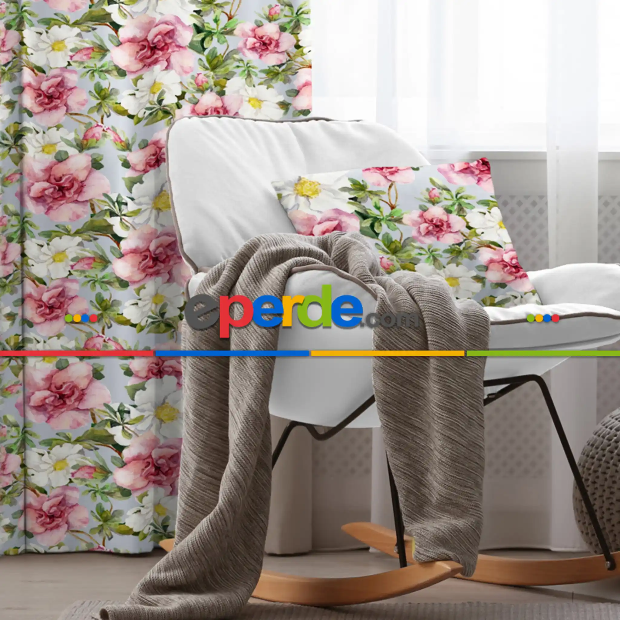 Çiçek Desenli Fon Perde Evim K-164 Kumaşı Kalındır Duck Bezi Değildir