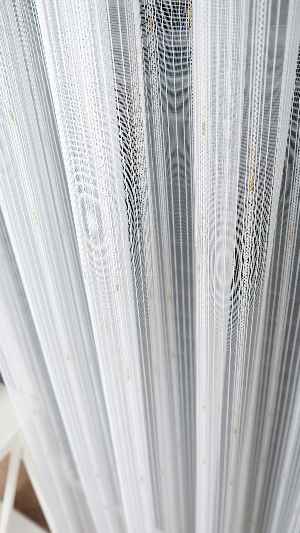 Ekru Zincir Çizgilli Altın Simli Tül Perde