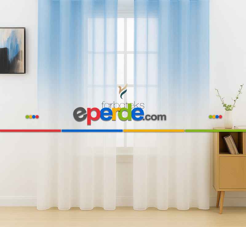 Mavi Üstden Renk Geçişli Tül Perde