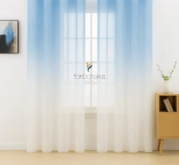 Mavi Üstden Renk Geçişli Tül Perde