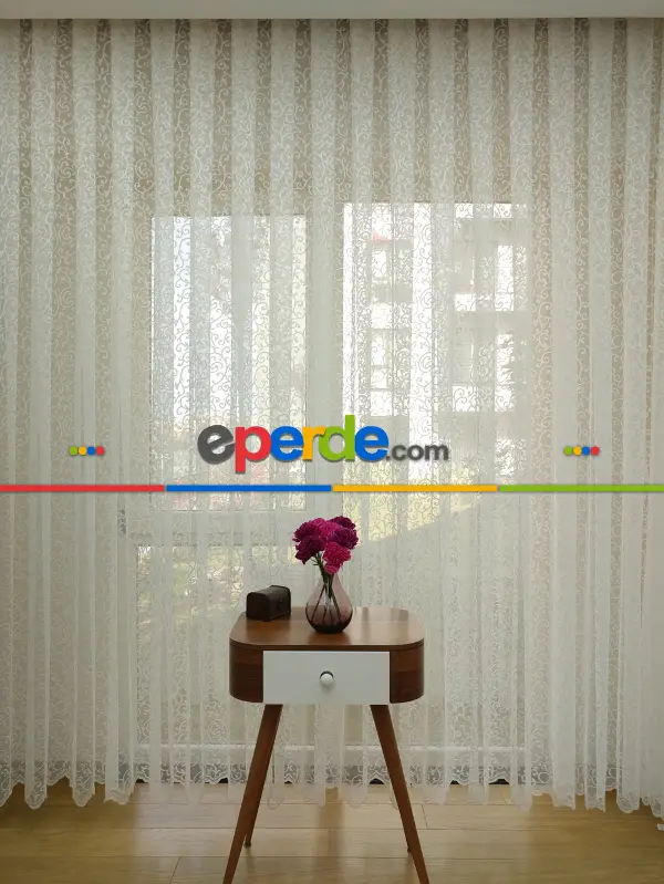 Kdk Örme Dantel Tül Perde- Krem