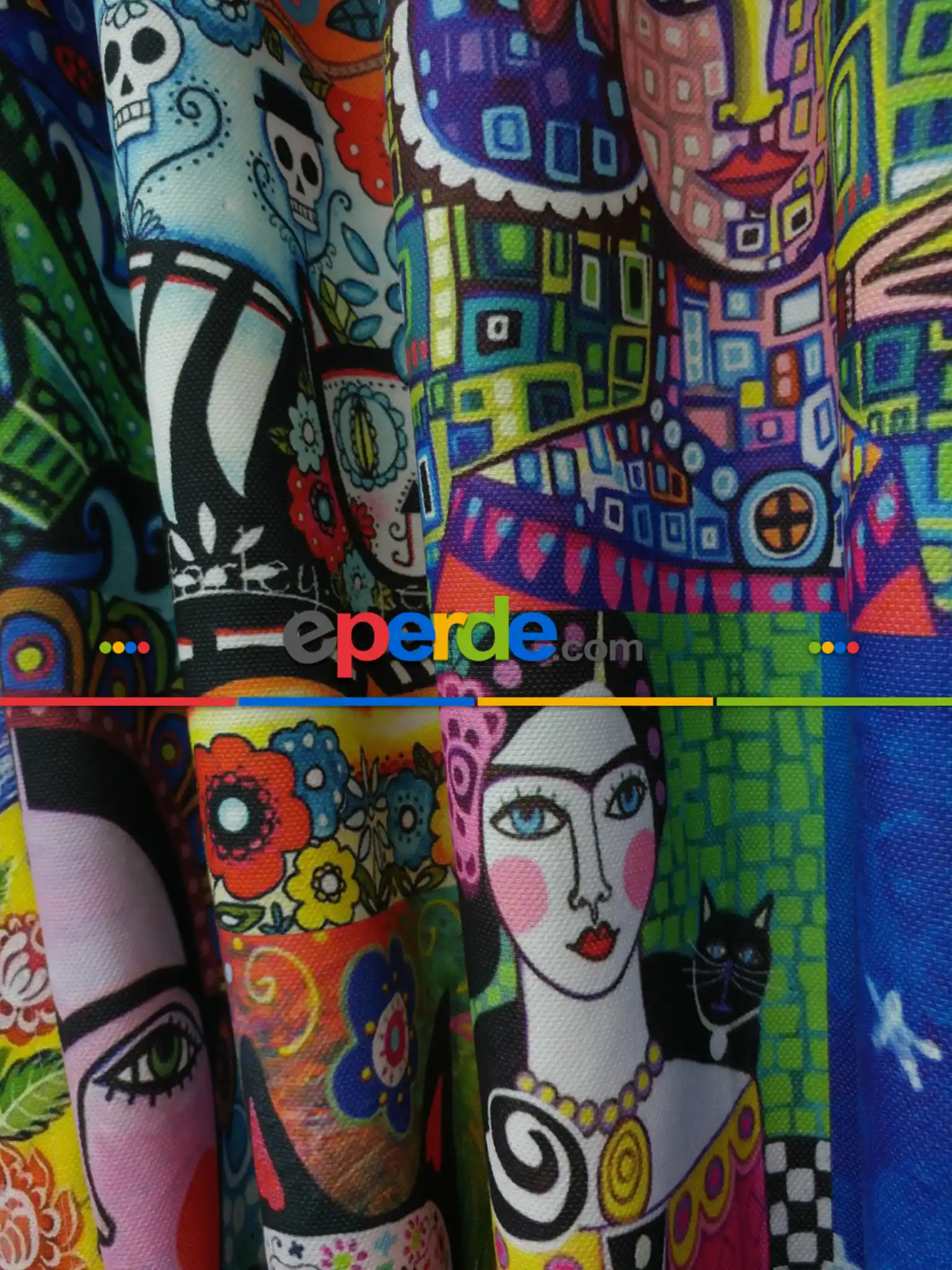 Popart Fon Perde - Kumaşı Kalındır Duck Bezi Değildir.- Mavi-sarı-beyaz-turkuaz-çok Renkli