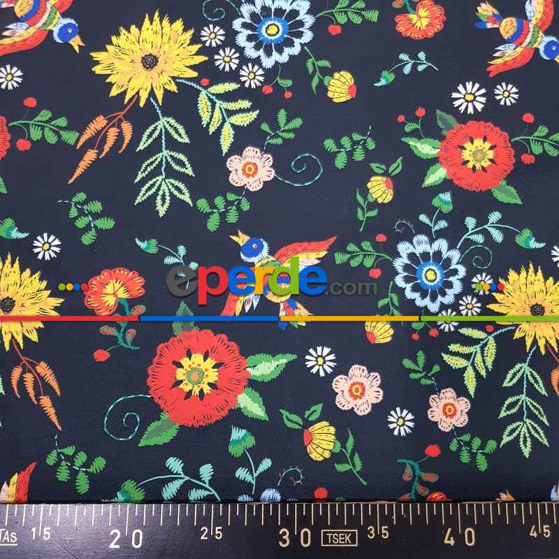 Çiçek Desenli Fon Perde Evm462 - Kumaşı Kalındır Duck Bezi Değildir.- Siyah-Kırmızı-Siyah Kırmızı-Çok Renkli