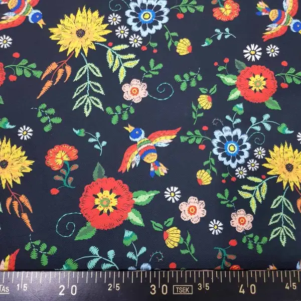 Çiçek Desenli Fon Perde Evm462 - Kumaşı Kalındır Duck Bezi Değildir.- Siyah-Kırmızı-Siyah Kırmızı-Çok Renkli