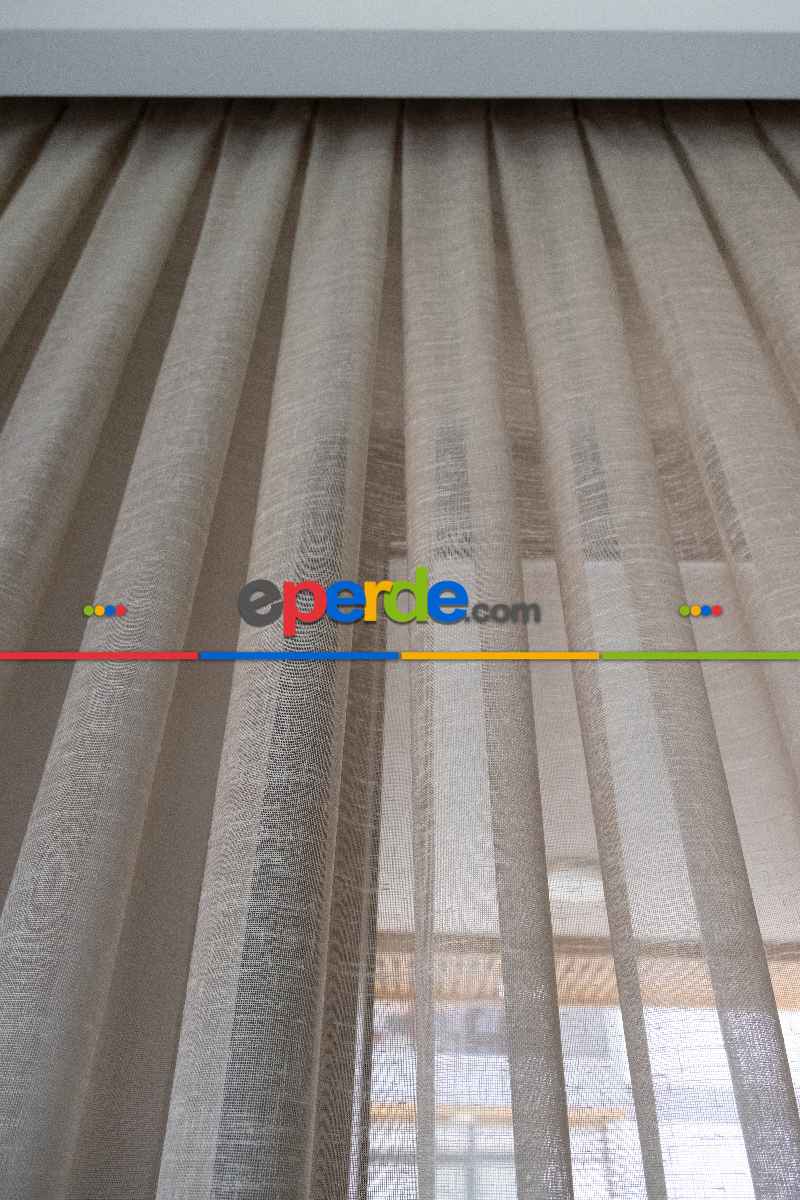 Salon - Sütlü Kahve Zemin Tül Keten Efektli İplikten Ütü İstemez 1.kalite