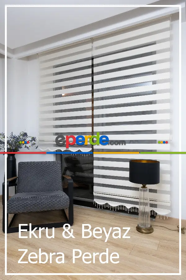 Yüzde 40 İndirimli Fiyat- Ekru Ve Beyaz Bambu Zebra Perde- Beyaz-ekru