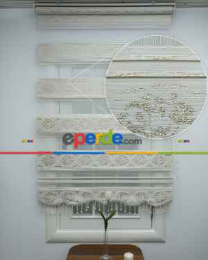 Damaks Altın Simli Zebra Perde- Krem