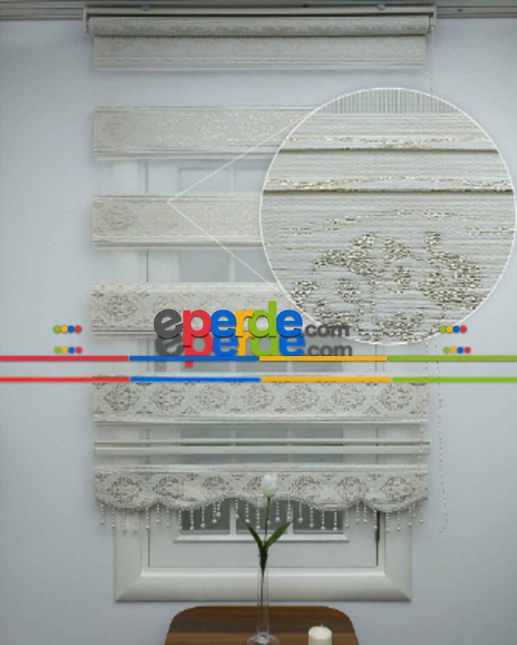 Damaks Altın Simli Zebra Perde- Krem