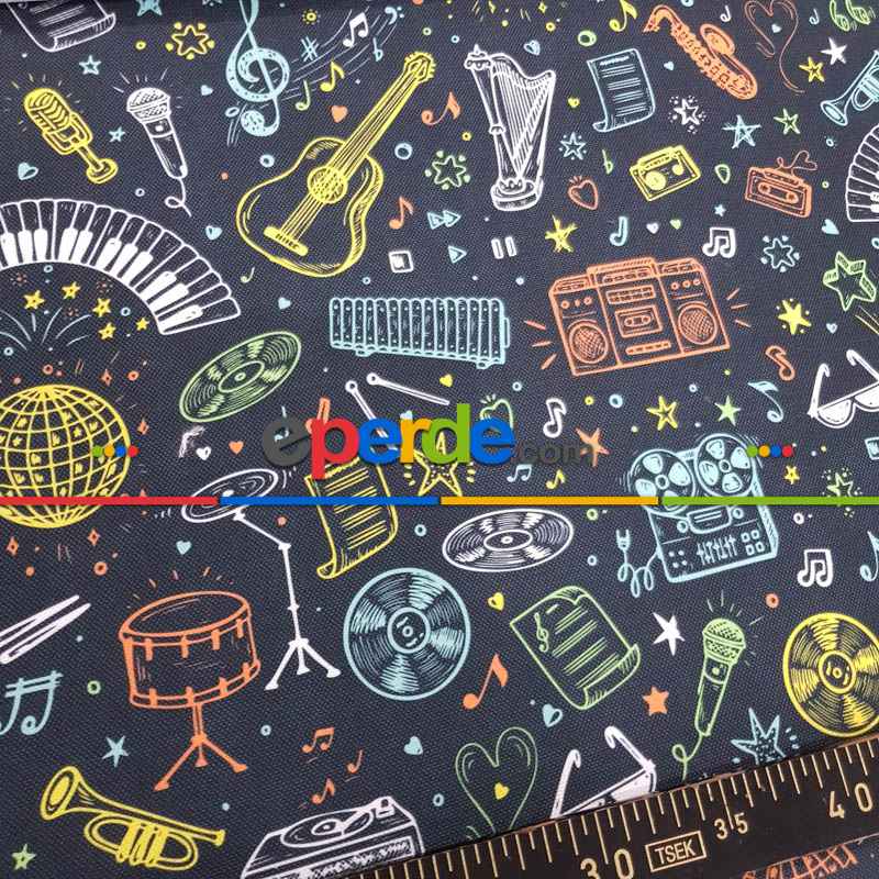 Müzikal Desenli Fon Perde Evm1105 Kumaşı Kalındır Duck Bezi Değildir-  Çok Renkli 2