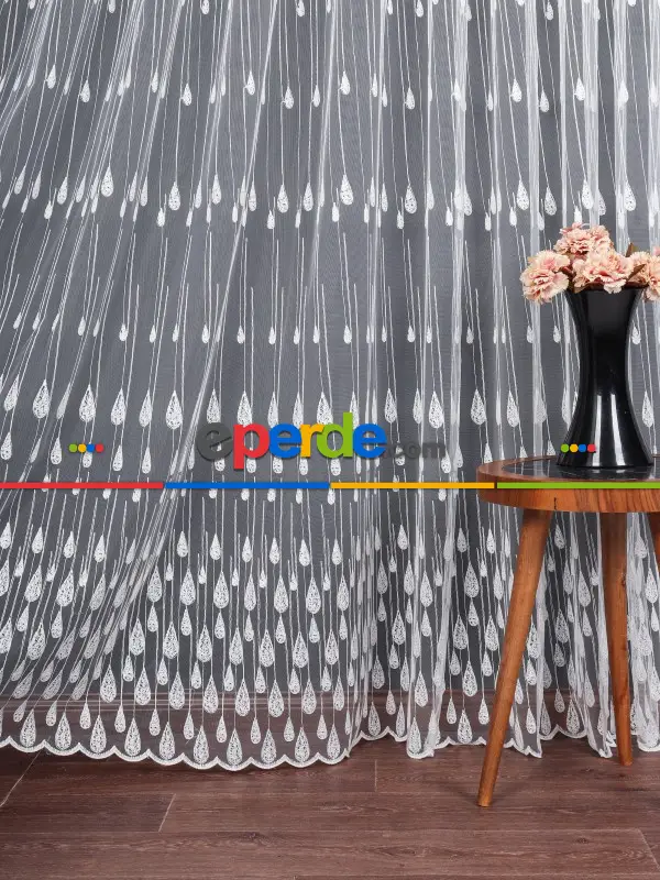 Damlacık Desenli Brode İşlemeli Tül Perde