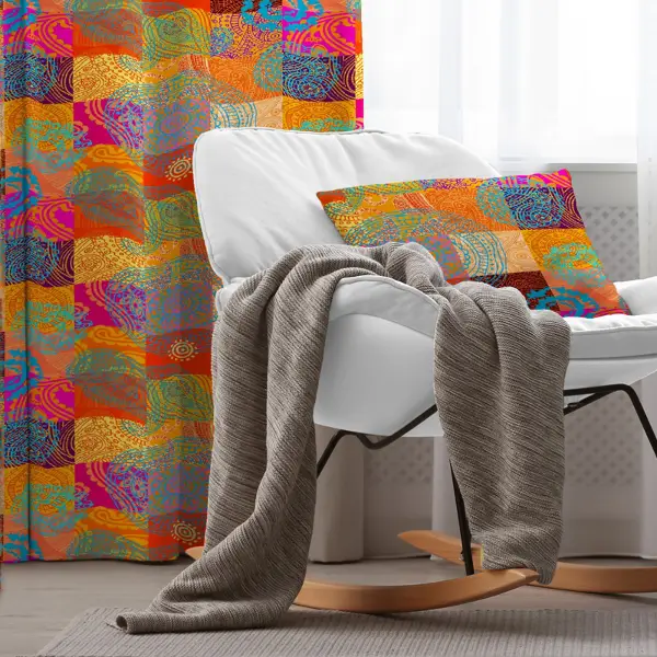 Etnik Desenli Fon Perde Evim K-209 Kumaşı Kalındır Duck Bezi Değildir