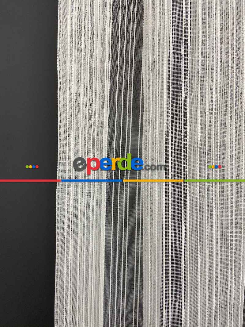 Salon - Boyuno Çizgili Zincir Tül Perde Ekru Renk Kırık Beyaz- Ekru