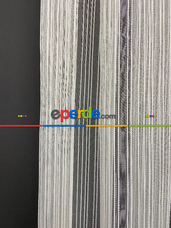 Yatak Odası - Boyuno Çizgili Zincir Tül Perde Ekru Renk Kırık Beyaz- Ekru
