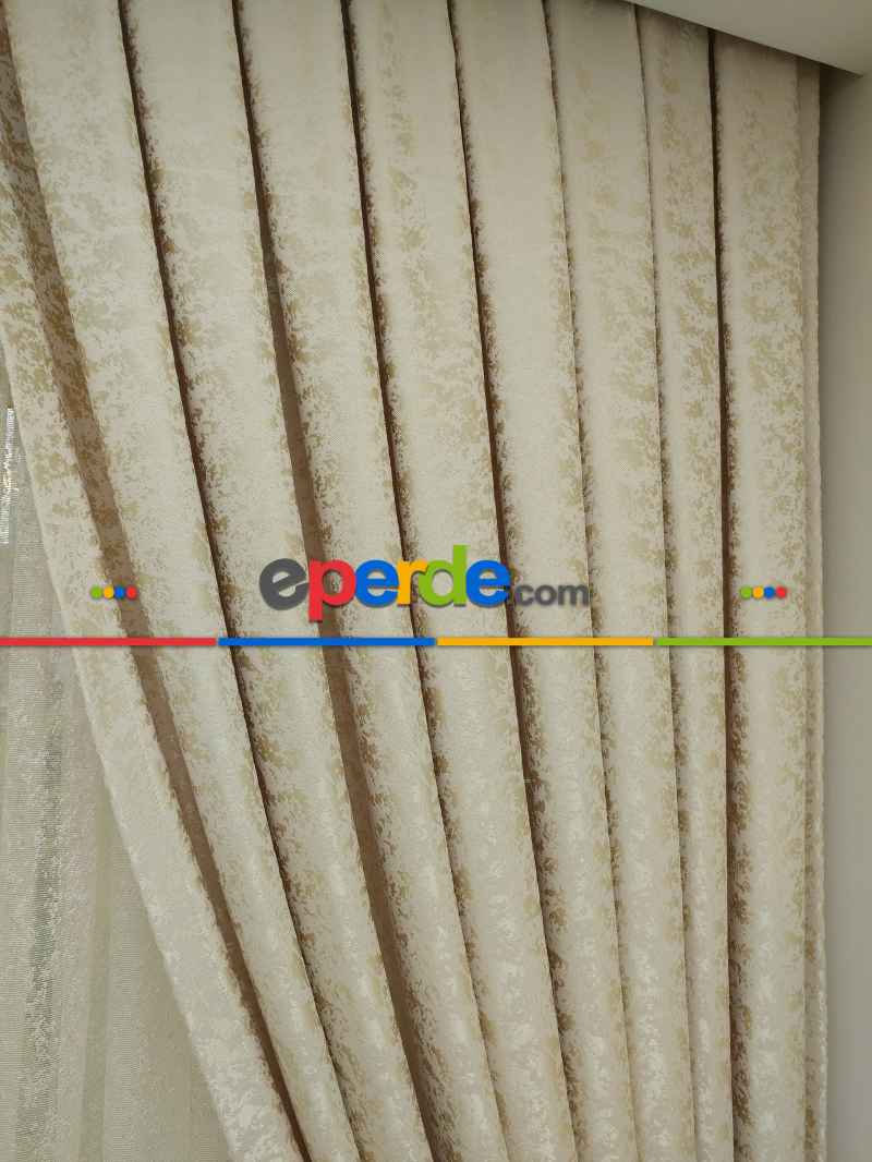 Açık Bej Duz Jakar Fon Perde (180)- Bej