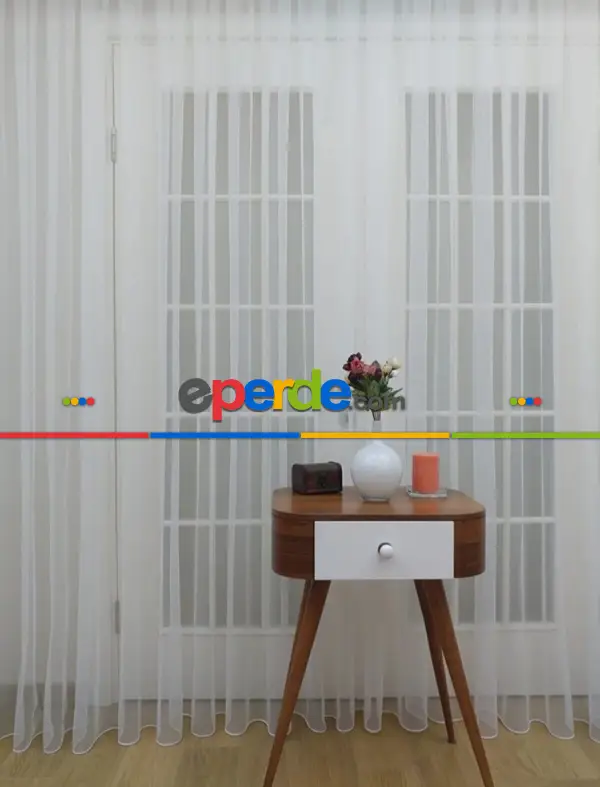 Grek Düz Tül Perde - Petek Zemin (dökümlü) Ekru Kırık Beyaz