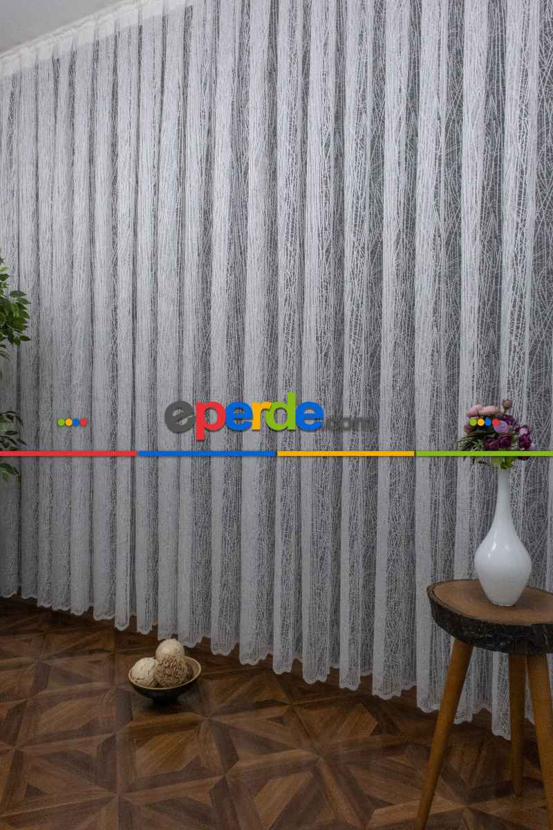 Desenli Tül Perde - Cam Kırığı Spor Desen - Ekru Açık Krem