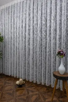 Desenli Tül Perde - Cam Kırığı Spor Desen - Ekru Açık Krem