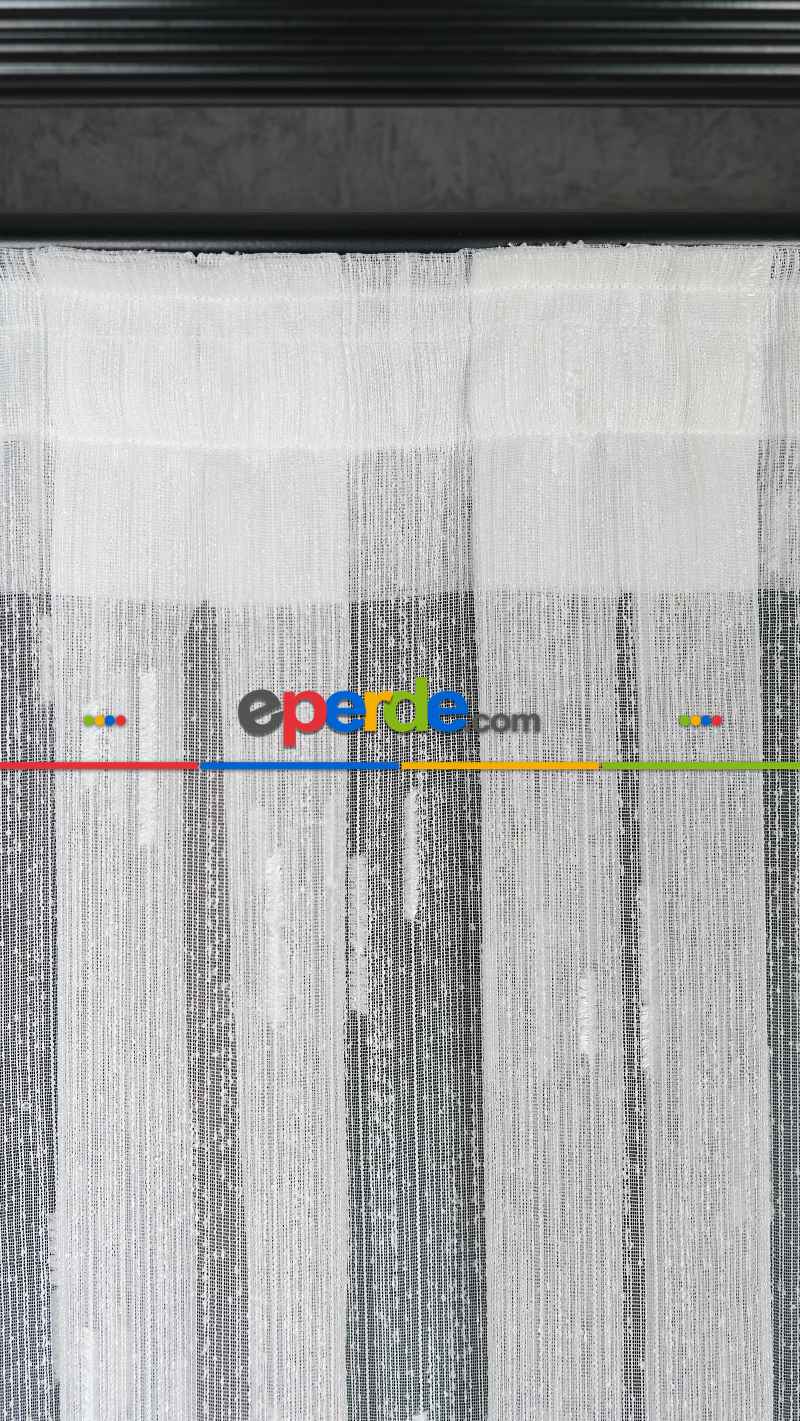 Ekru Şantuk Çizgili Tül Perde Tüğ