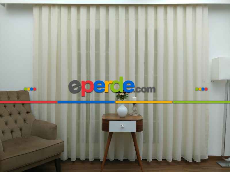 Krem - Keten Tül Perde- Krem - Kurşunlu Tül