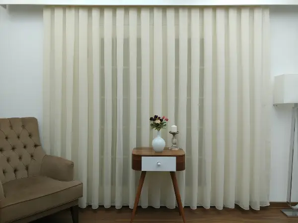 Salon Tül Perde - Krem - Keten Tül Perde- Krem