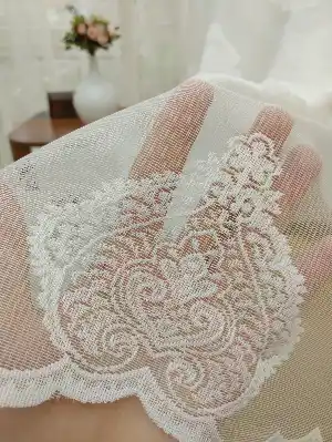 Serpme Damask Desenli Özel Örme Dokulu Tül Perde - Ekru