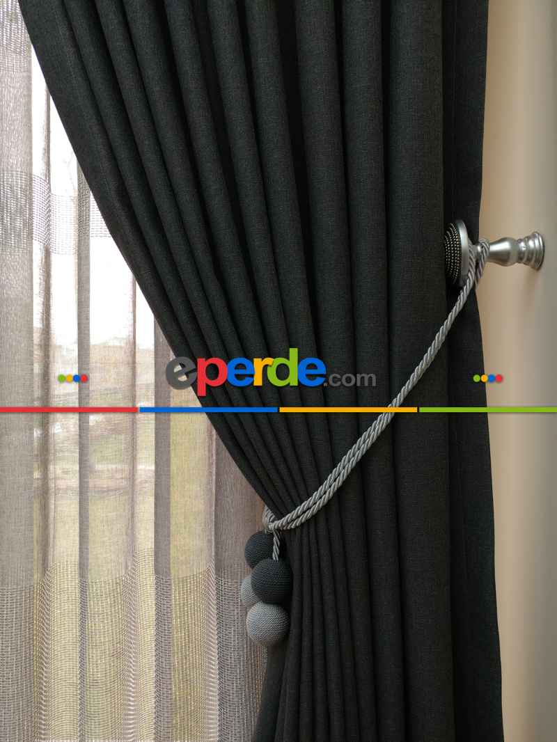 Keten Gri Renk Düz Fon Perde- Gri-füme-antrasit