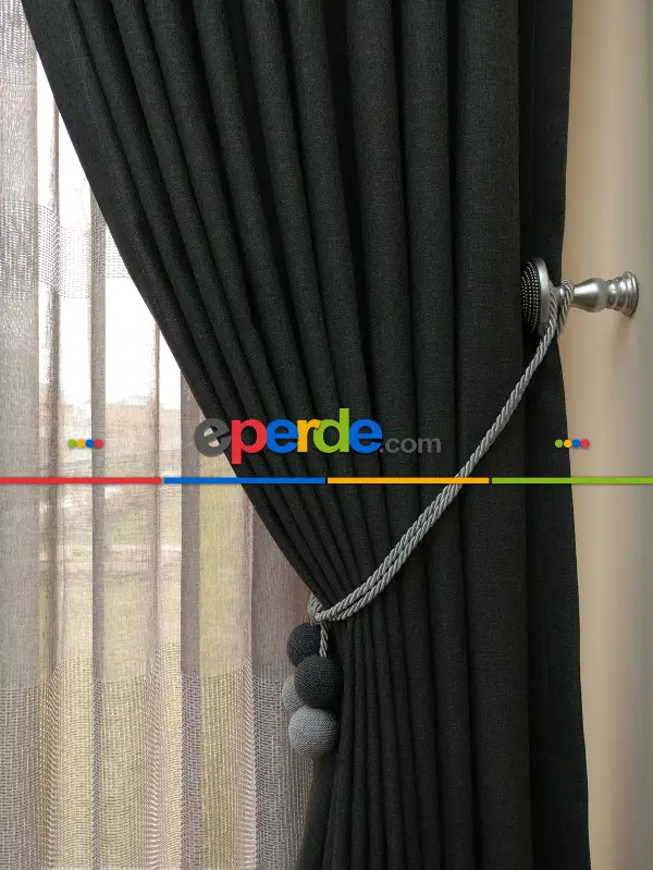 Yatak Odası - Keten Gri Renk Düz Fon Perde- Gri-füme-antrasit