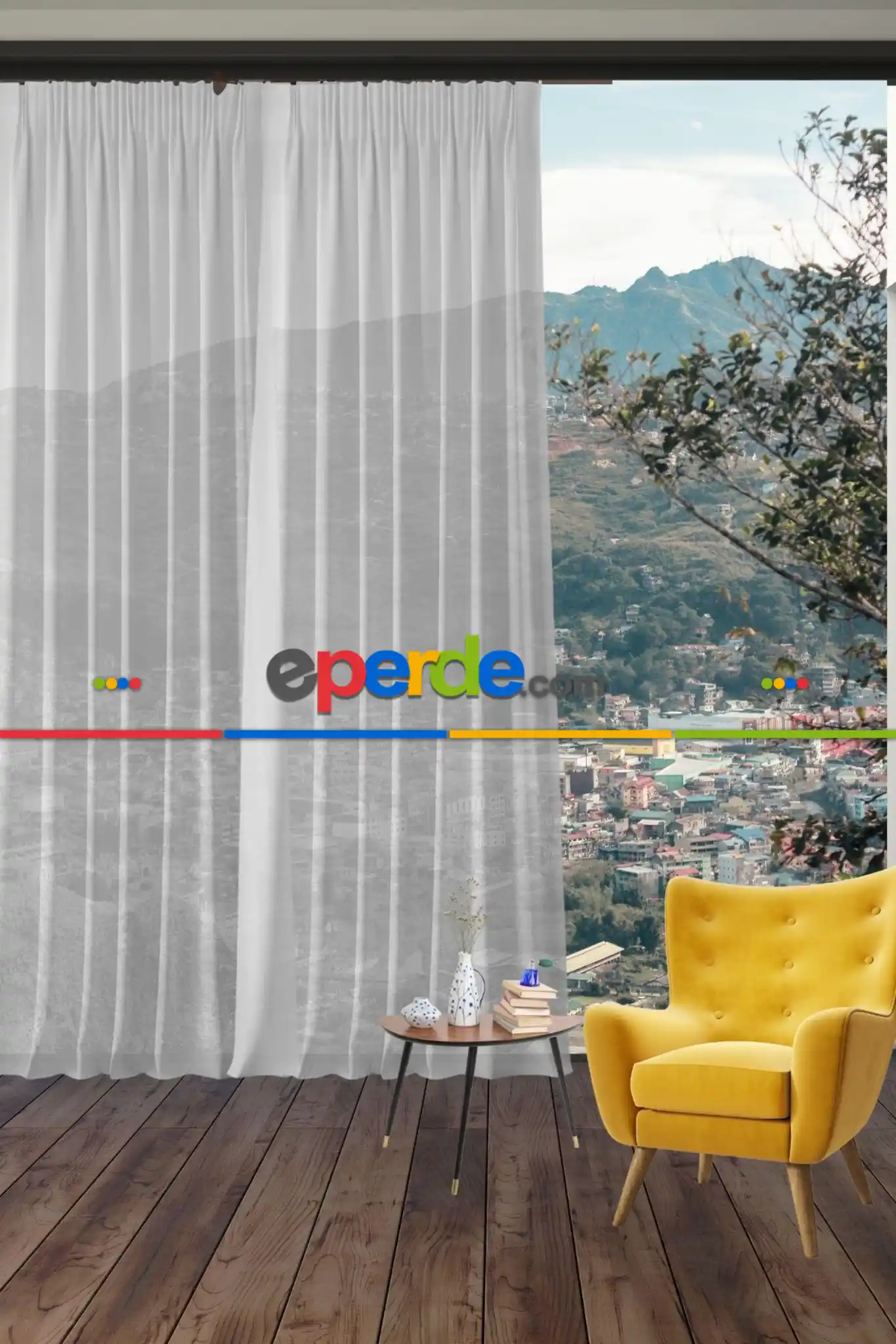 Parlak Vual Düz Tül Perde Ekru