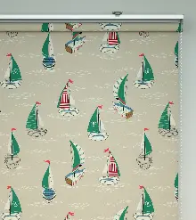 Denizci Desenli Baskılı Stor Perde- Yeşil-kırmızı-çok Renkli