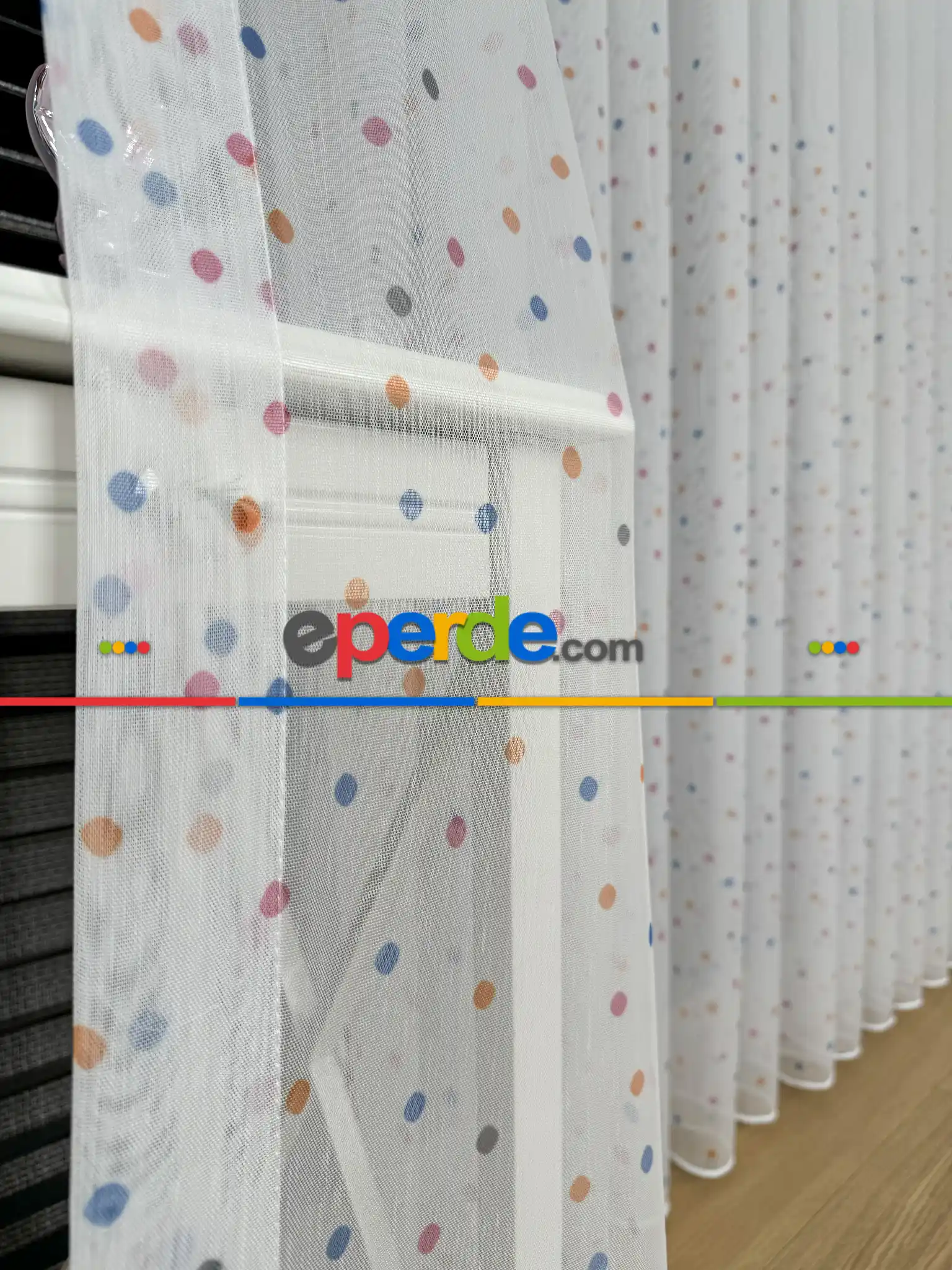 Bebek Odası Tül Perde - Çok Renkli Puantiye Nokta Desen Baskılı Tül Perde, Çocuk-bebek Odası, Premium Seri