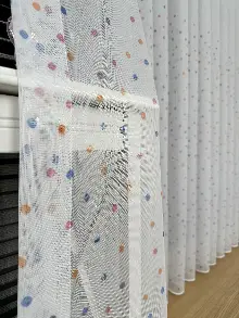 Çok Renkli Puantiye Nokta Desen Baskılı Tül Perde, Çocuk-bebek Odası, Premium Seri