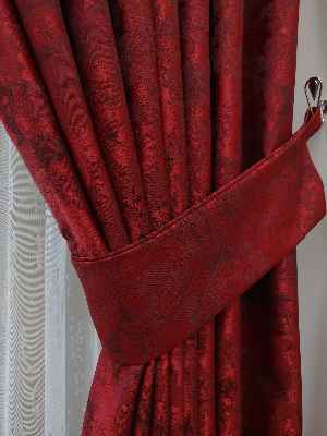 Patine Desenli Kırmızı - Katyonik Jakar Fon Perde- Kırmızı