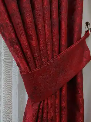 Patine Desenli Kırmızı - Katyonik Jakar Fon Perde- Kırmızı