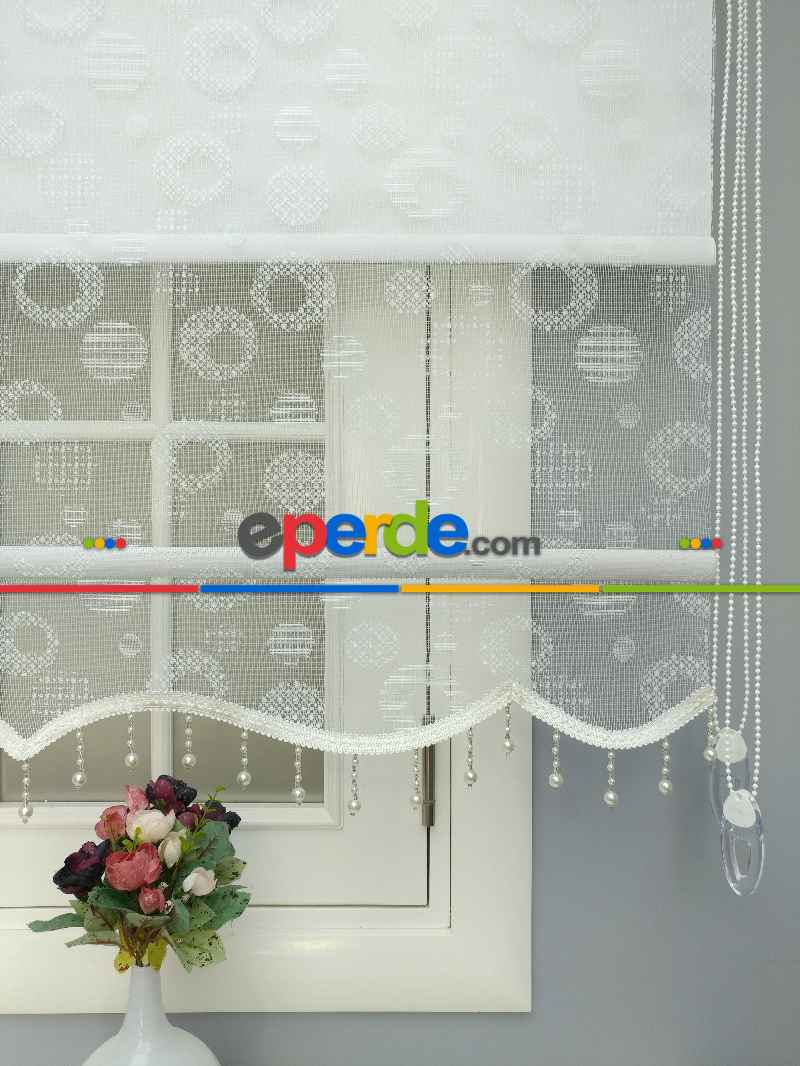 Çiftli Sistem Tül Ve Stor Perde - Dama Desen- Ekru Renk