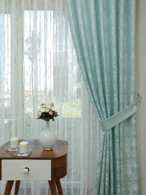 Patine Desenli Su Yeşil - Katyonik Jakar Fon Perde- Su Yeşili