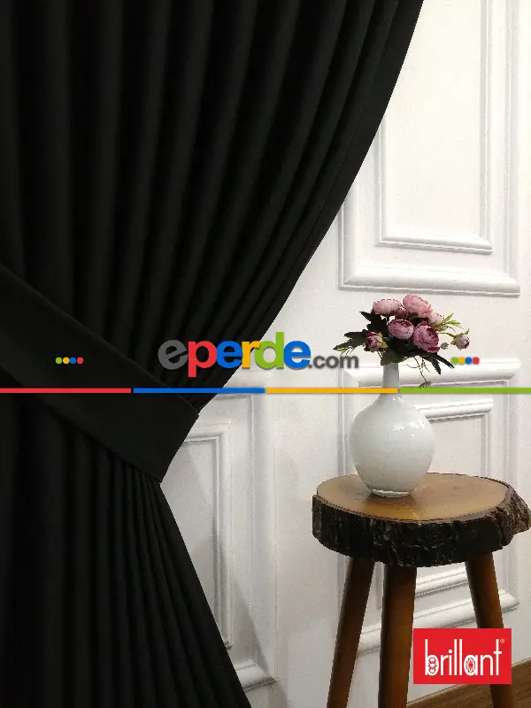 Yatak Odası - Brillant Karartma Blackout Siyah Renk Fon Perde- Siyah
