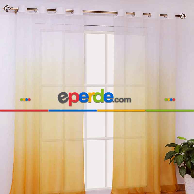 Mutfak - Kavuniçi Koyu Sarı Renk Rustik Kuşgözü Tül Perde Decoring Perde