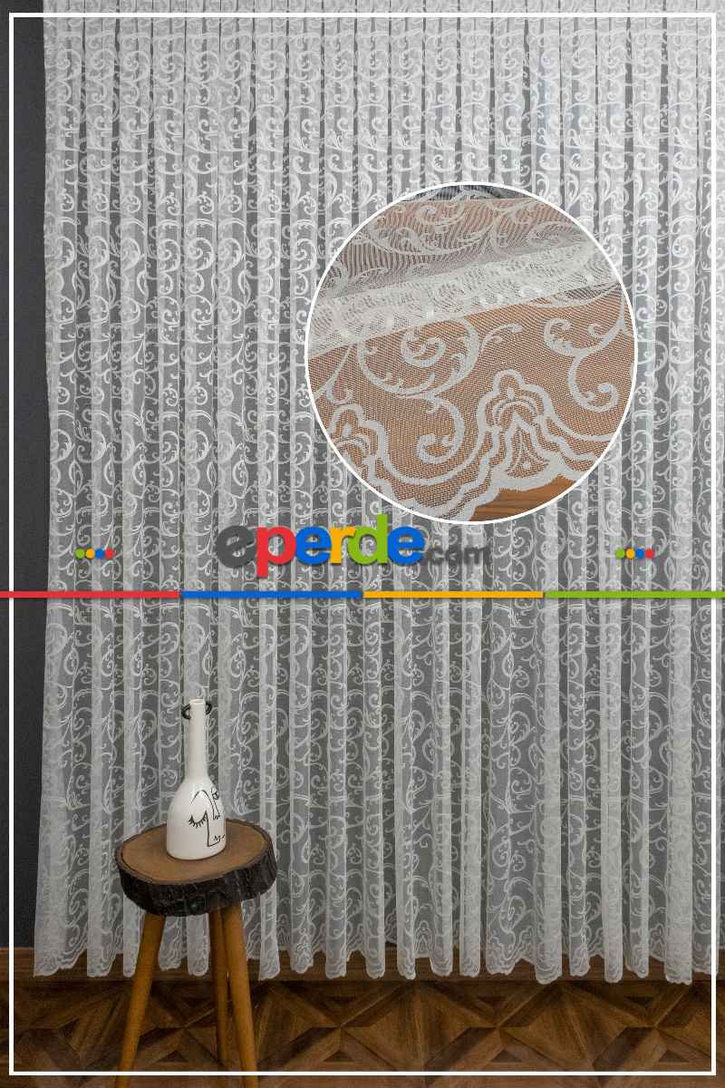 Şal Ve Sarmaşık Desenli Örme Tül Fransız Danteli