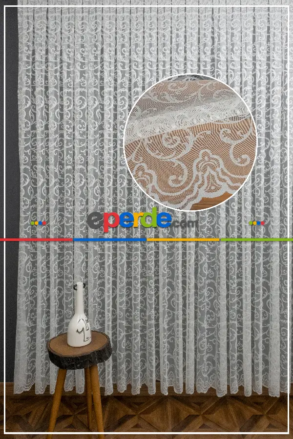 mutfak - Şal Ve Sarmaşık Desenli Örme Tül Fransız Danteli